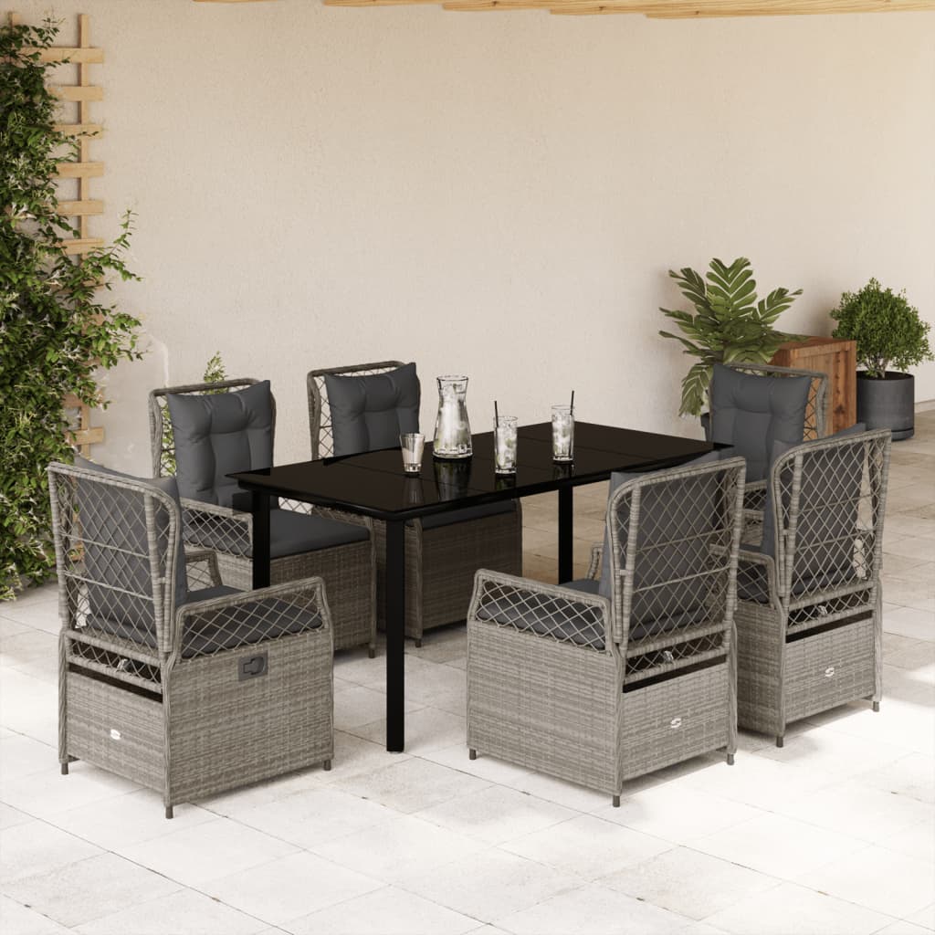 Set da Pranzo da Giardino 7 pz Cuscini Polyrattan Grigio Chiaro 3263038