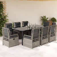 Set Pranzo da Giardino 9pz con Cuscini Grigio Chiaro Polyrattan 3263040