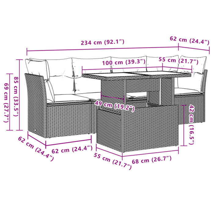 Set Divani da Giardino 5 pz con Cuscini in Polyrattan Nero 3266346