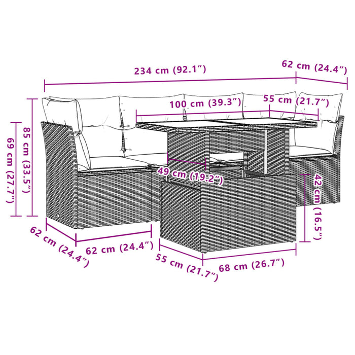 Set Divano da Giardino 5 pz con Cuscini Beige in Polyrattan 3266348