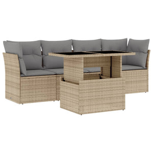 Set Divano da Giardino 5 pz con Cuscini Beige in Polyrattan 3266349