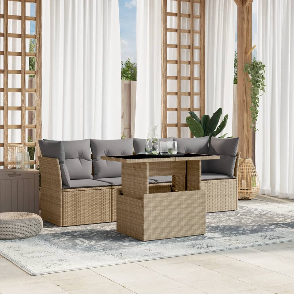 Set Divano da Giardino 5 pz con Cuscini Beige in Polyrattan 3266349