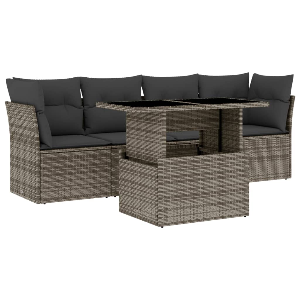 Set Divano da Giardino 5 pz con Cuscini Grigio in Polyrattan 3266350