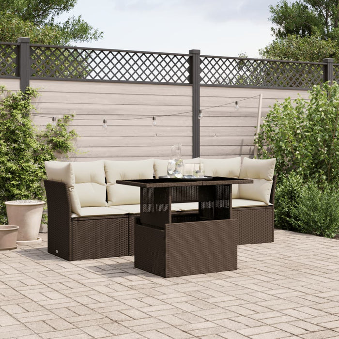 Set Divano da Giardino 5 pz con Cuscini Marrone in Polyrattan 3266353