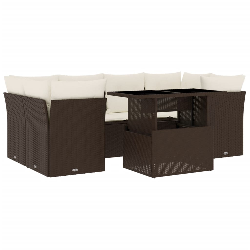 Set Divani da Giardino 7 pz con Cuscini Marrone in Polyrattan 3266383