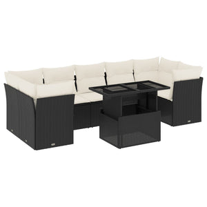 Set Divani da Giardino con Cuscini 8 pz Nero in Polyrattan 3266396