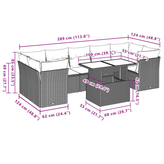 Set Divani da Giardino con Cuscini 8 pz Nero in Polyrattan 3266396