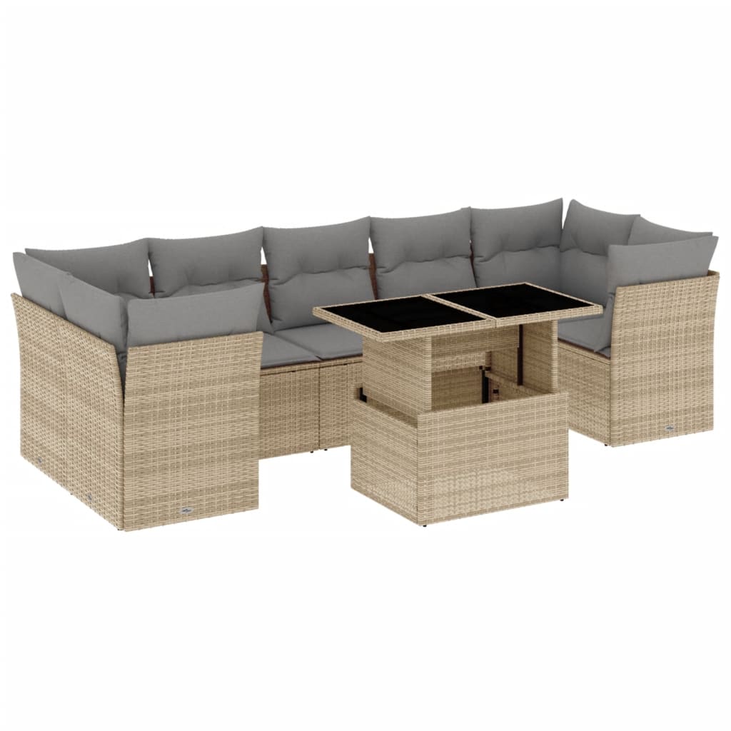 Set Divano da Giardino 8 pz con Cuscini Beige in Polyrattan 3266399