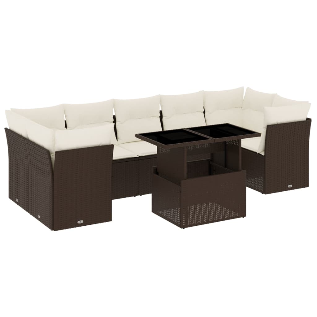 Set Divani da Giardino 8 pz con Cuscini Marrone in Polyrattan 3266403