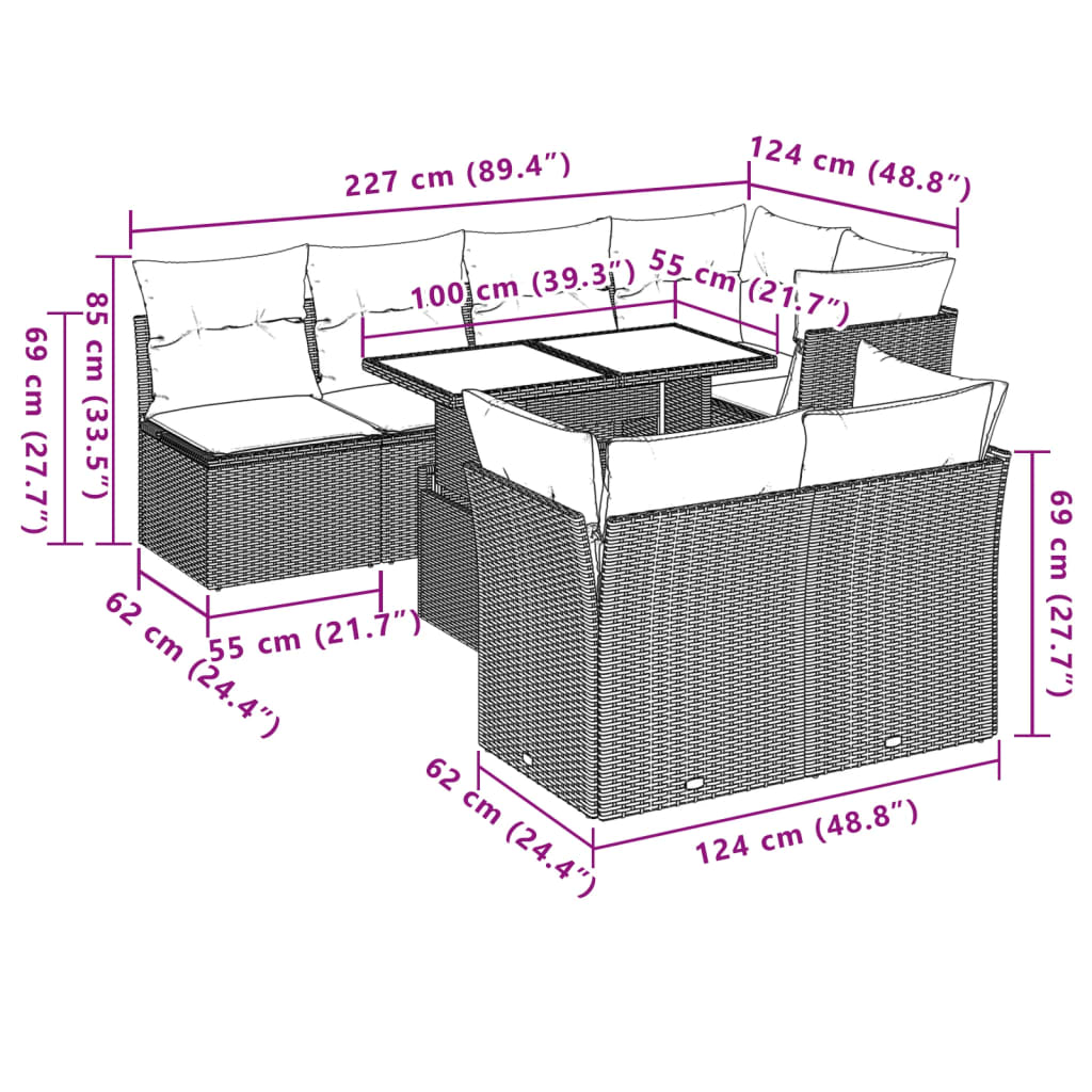 Set Divani da Giardino con Cuscini 8 pz Nero in Polyrattan 3266405