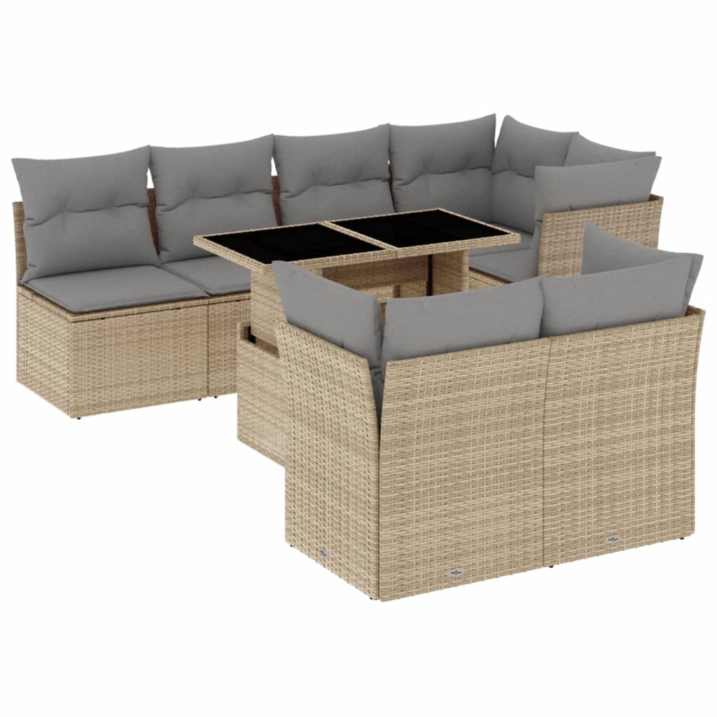 Set Divano da Giardino 8 pz con Cuscini Beige in Polyrattan 3266409