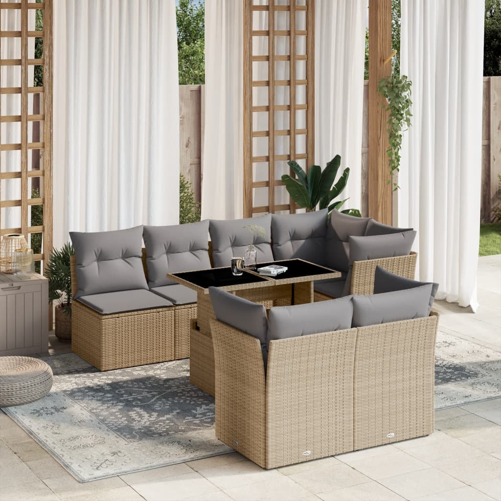 Set Divano da Giardino 8 pz con Cuscini Beige in Polyrattan 3266409