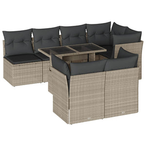 Set Divano da Giardino 8pz con Cuscini Grigio Chiaro Polyrattan 3266412