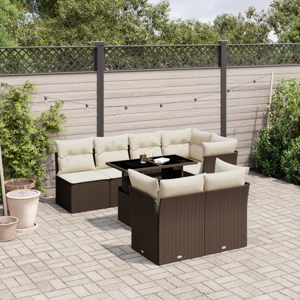 Set Divani da Giardino 8 pz con Cuscini Marrone in Polyrattan 3266413