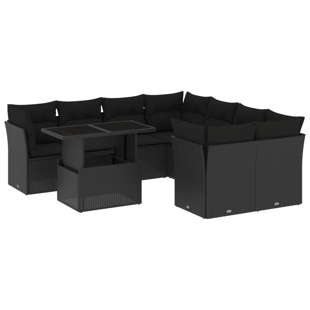 Set Divani da Giardino 9 pz con Cuscini Nero in Polyrattan 3266425