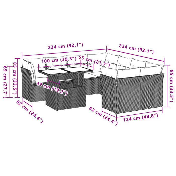 Set Divani da Giardino 9 pz con Cuscini Nero in Polyrattan 3266425