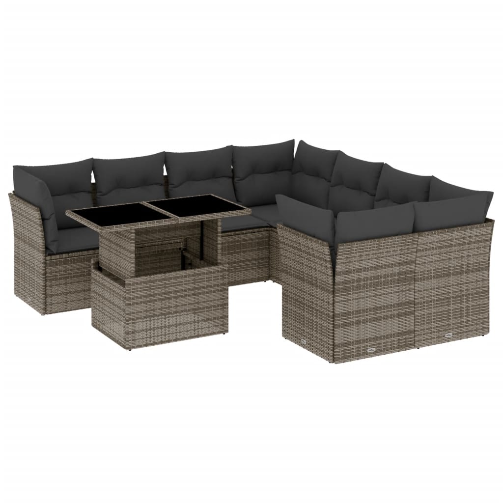 Set Divano da Giardino 9 pz con Cuscini Grigio in Polyrattan 3266430