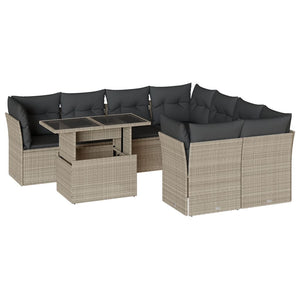 Set Divano da Giardino 9pz con Cuscini Grigio Chiaro Polyrattan 3266432