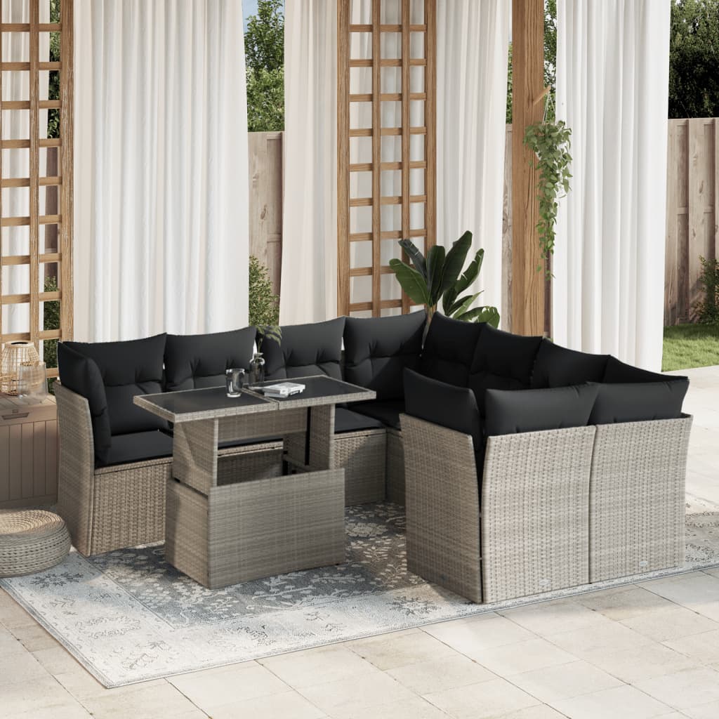 Set Divano da Giardino 9pz con Cuscini Grigio Chiaro Polyrattan 3266432