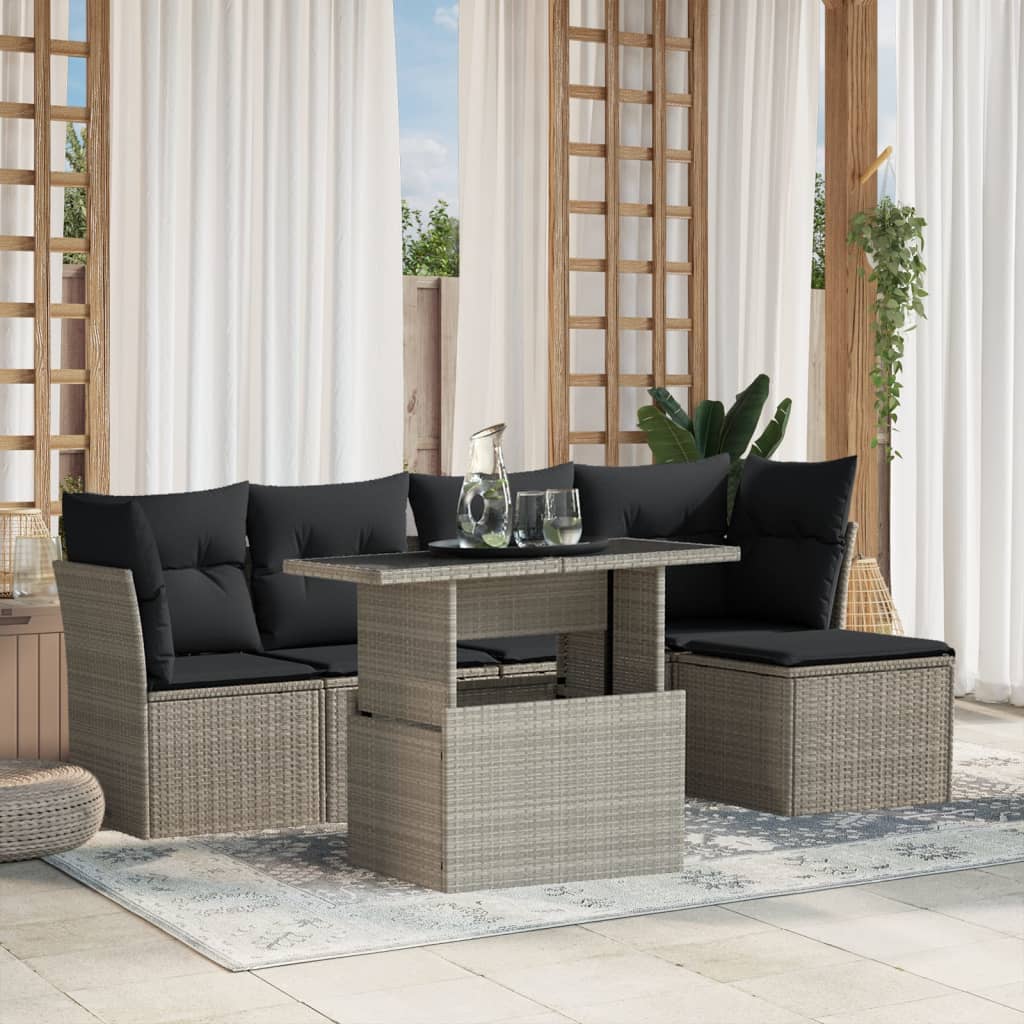 Set Divano da Giardino 6pz con Cuscini Grigio Chiaro Polyrattan 3266552