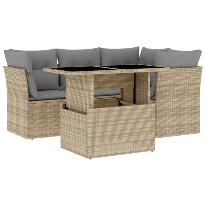 Set Divano da Giardino 5 pz con Cuscini Beige in Polyrattan 3266559