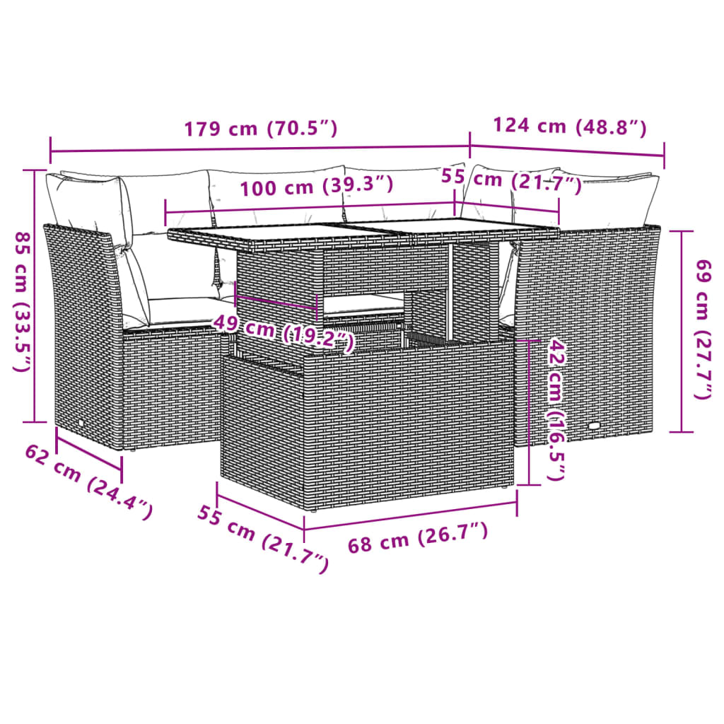 Set Divano da Giardino 5 pz con Cuscini Beige in Polyrattan 3266559