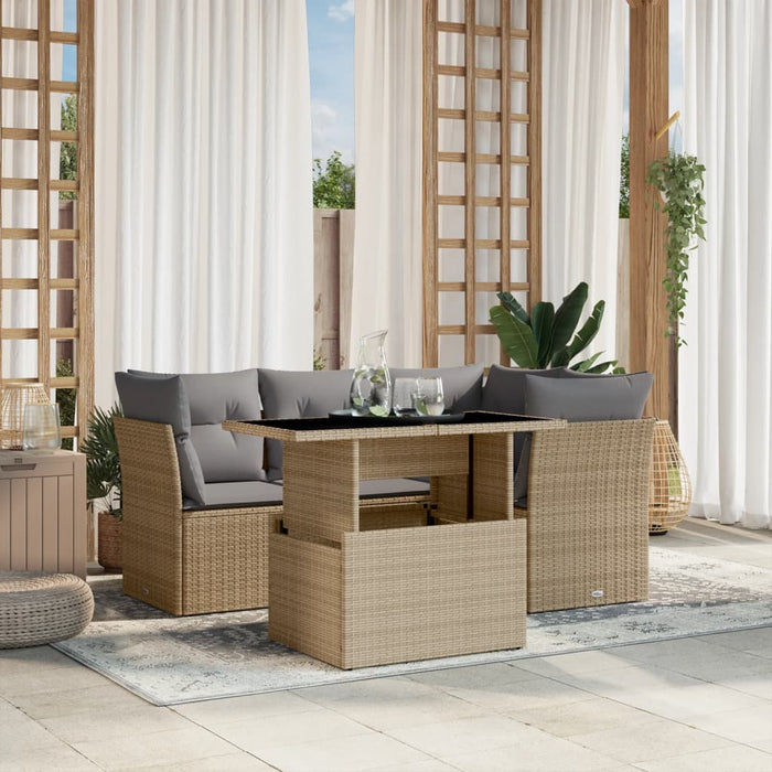 Set Divano da Giardino 5 pz con Cuscini Beige in Polyrattan 3266559