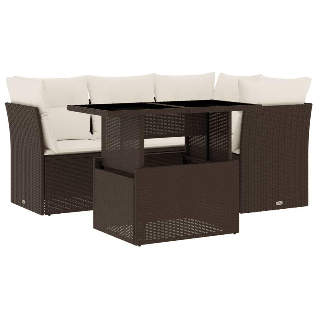 Set Divano da Giardino 5 pz con Cuscini Marrone in Polyrattan 3266563