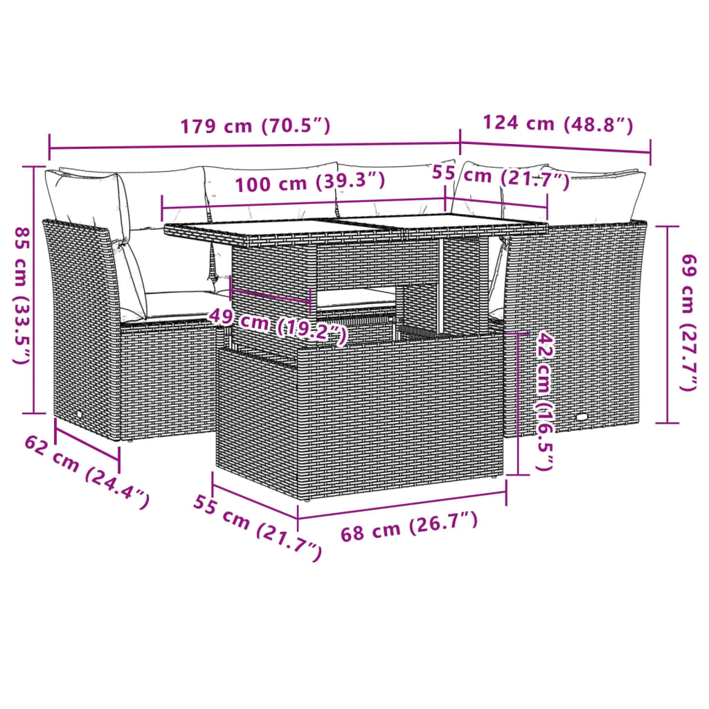 Set Divano da Giardino 5 pz con Cuscini Marrone in Polyrattan 3266563