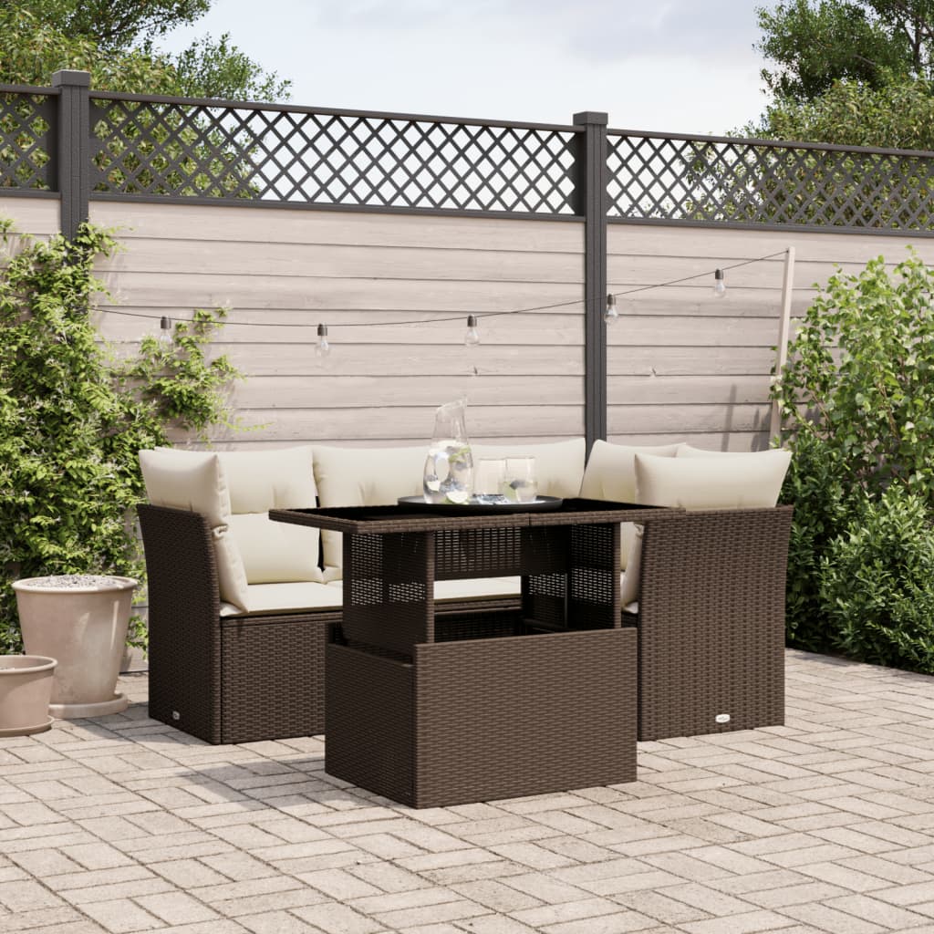 Set Divano da Giardino 5 pz con Cuscini Marrone in Polyrattan 3266563