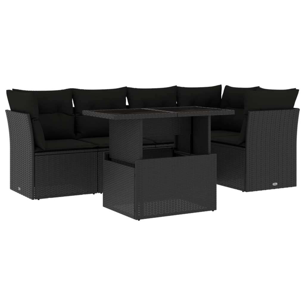 Set Divano da Giardino 6 pz con Cuscini Nero in Polyrattan 3266565