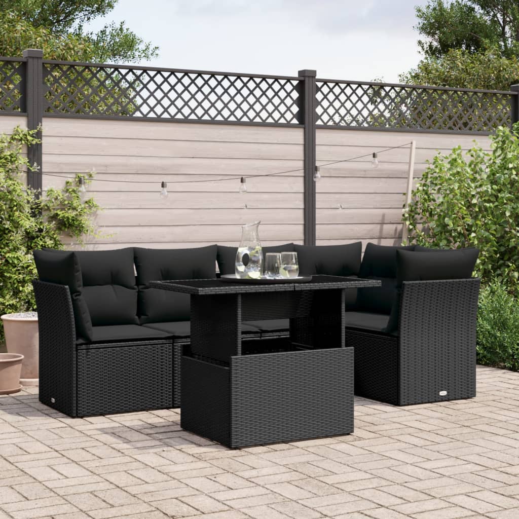 Set Divano da Giardino 6 pz con Cuscini Nero in Polyrattan 3266565