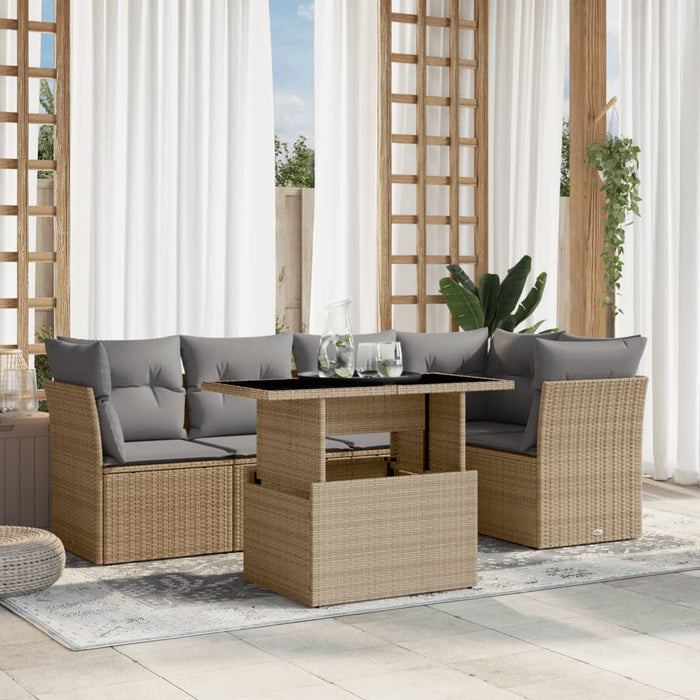 Set Divano da Giardino 6 pz con Cuscini Beige in Polyrattan 3266569