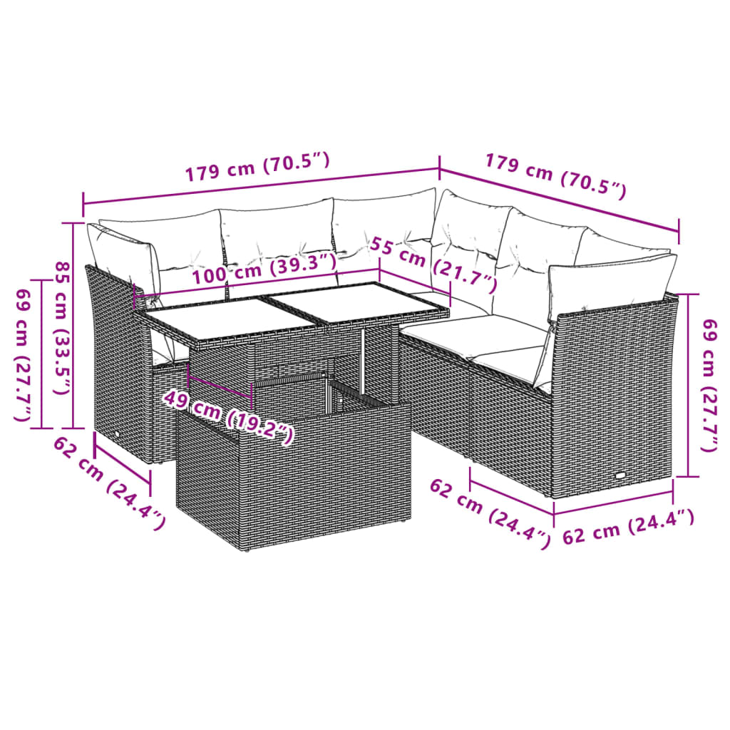 Set Divano da Giardino 6 pz con Cuscini Nero in Polyrattan 3266576