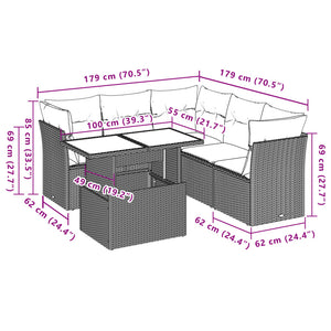 Set Divano da Giardino 6 pz con Cuscini Beige in Polyrattan 3266579