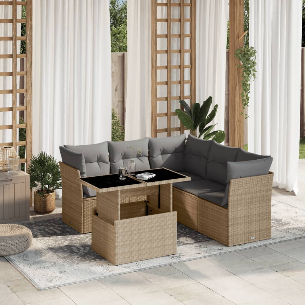 Set Divano da Giardino 6 pz con Cuscini Beige in Polyrattan 3266579