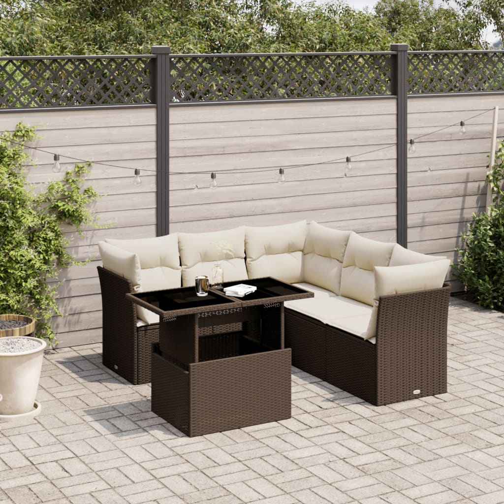 Set Divano da Giardino 6 pz con Cuscini Marrone in Polyrattan 3266583