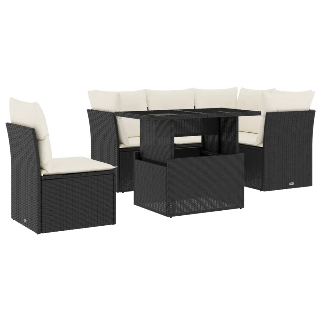 Set Divano da Giardino 6 pz con Cuscini Nero in Polyrattan 3266586