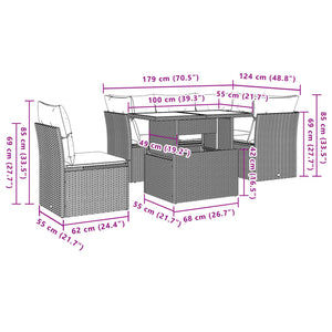 Set Divano da Giardino 6 pz con Cuscini Nero in Polyrattan 3266586