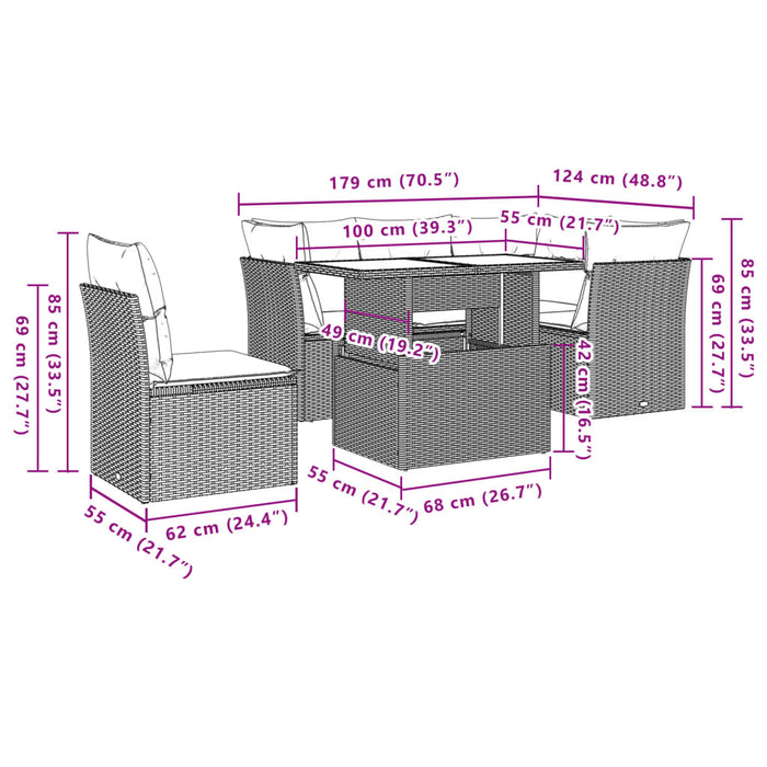 Set Divano da Giardino 6 pz con Cuscini Nero in Polyrattan 3266586