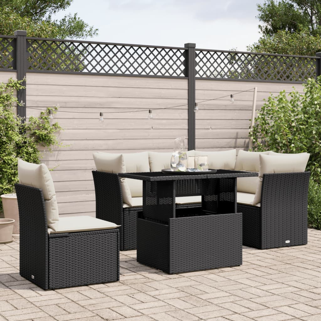 Set Divano da Giardino 6 pz con Cuscini Nero in Polyrattan 3266586