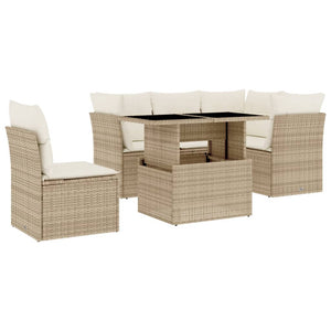 Set Divano da Giardino 6 pz con Cuscini Beige in Polyrattan 3266588