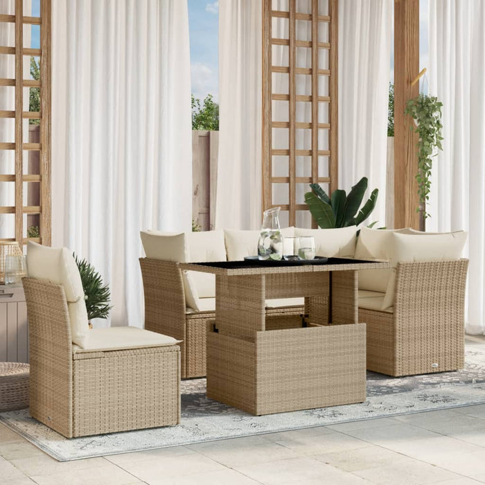 Set Divano da Giardino 6 pz con Cuscini Beige in Polyrattan 3266588