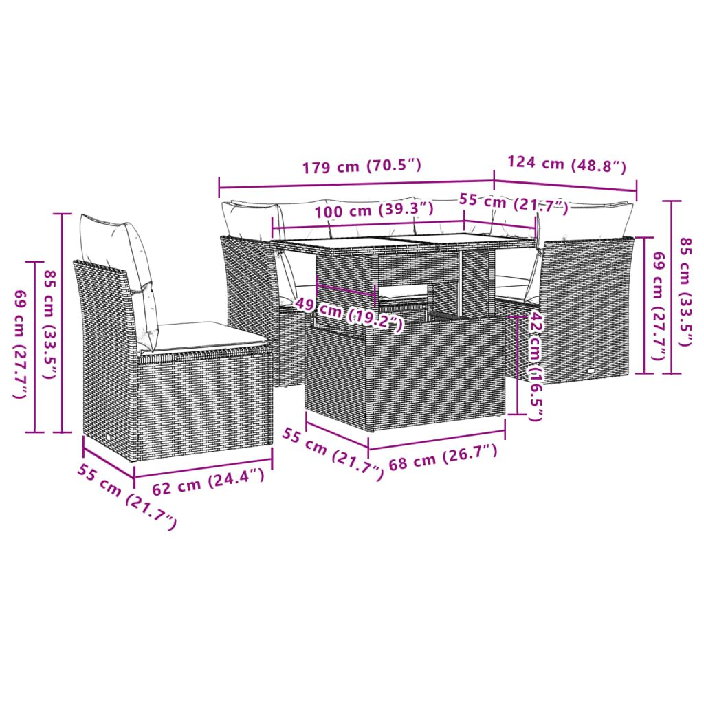 Set Divano da Giardino 6pz con Cuscini Grigio Chiaro Polyrattan 3266592