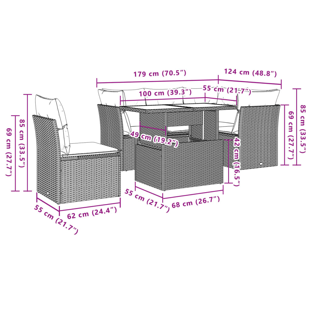 Set Divano da Giardino 6 pz con Cuscini Marrone in Polyrattan 3266593