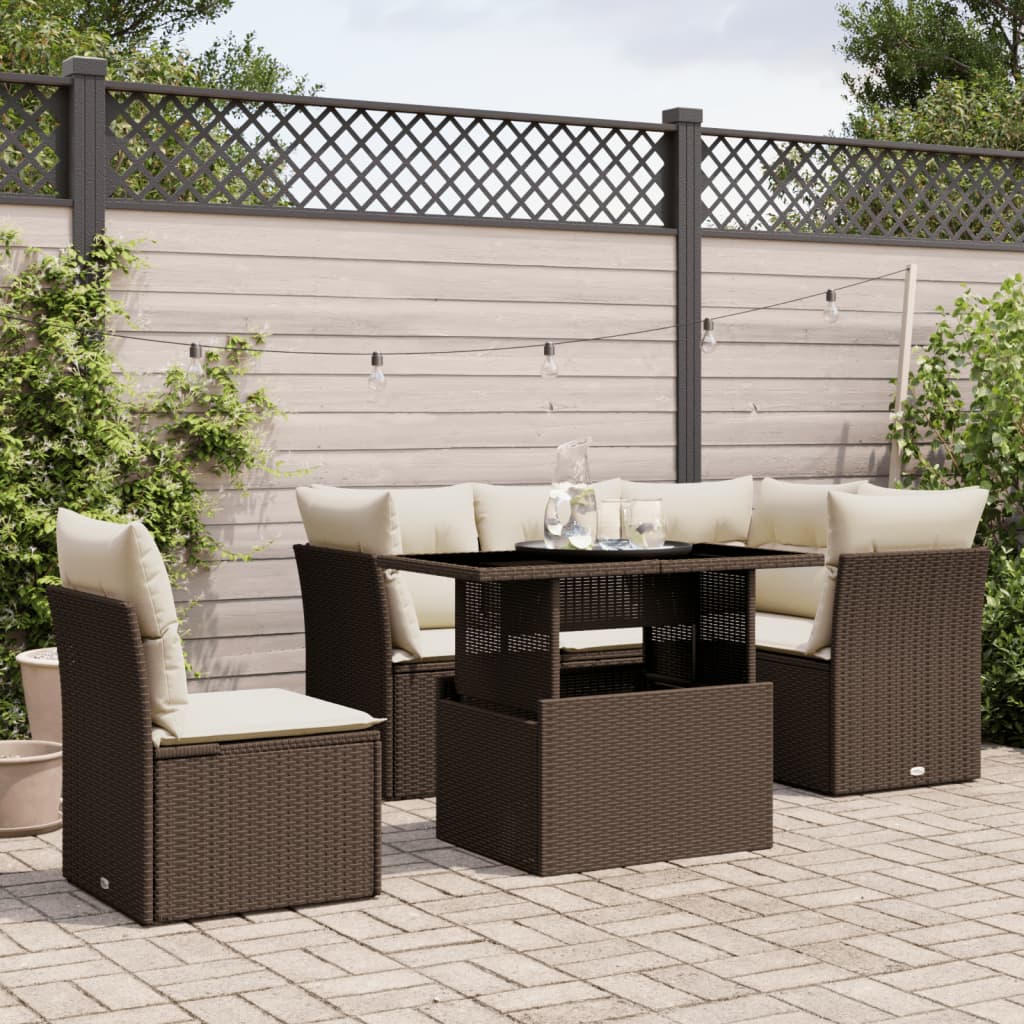 Set Divano da Giardino 6 pz con Cuscini Marrone in Polyrattan 3266593