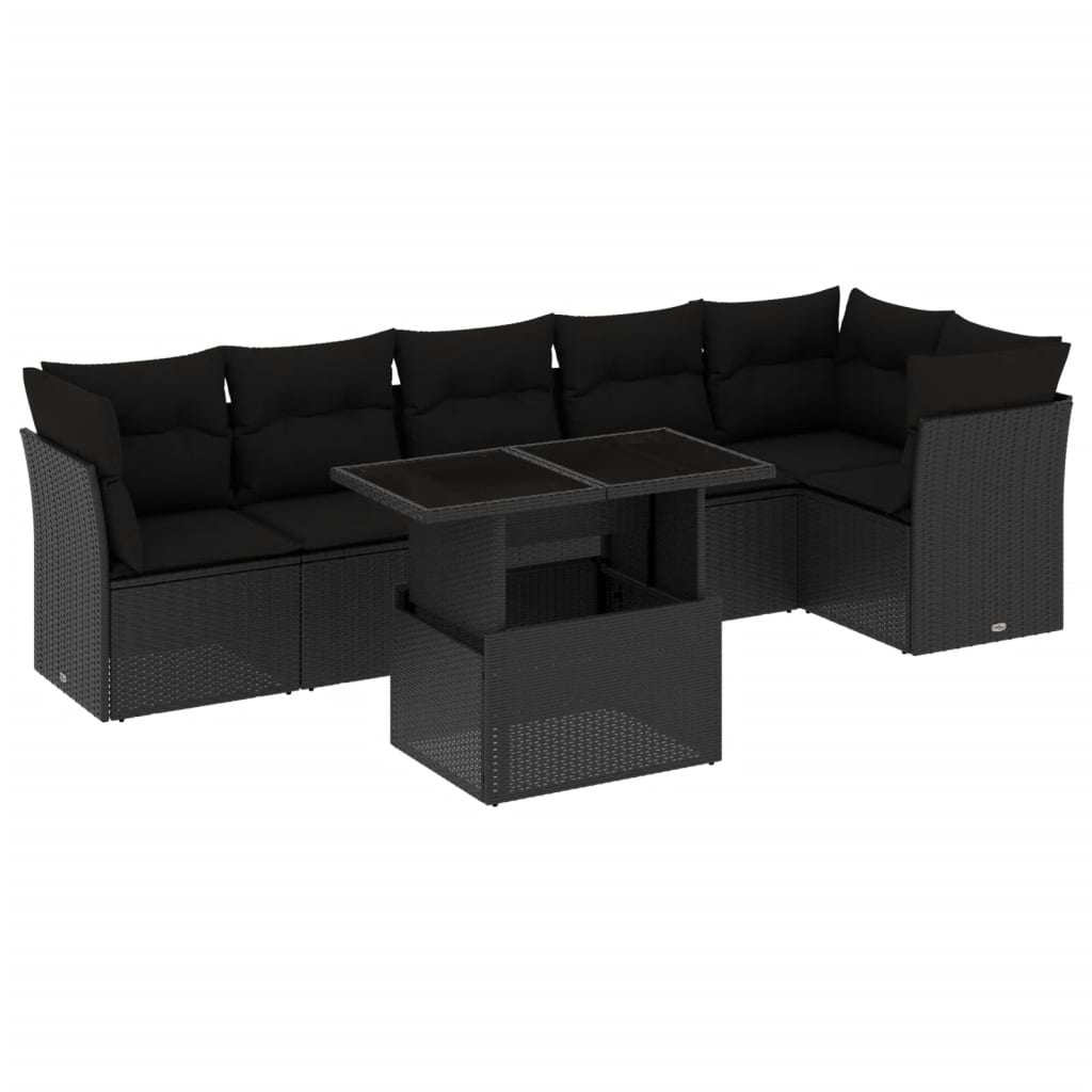 Set Divani da Giardino con Cuscini 7pz Nero Polyrattan 3266595