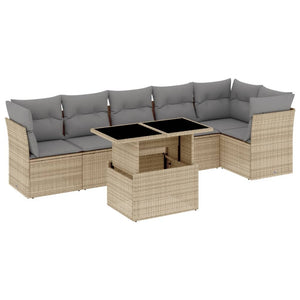 Set Divani da Giardino 7 pz con Cuscini Beige in Polyrattan 3266599