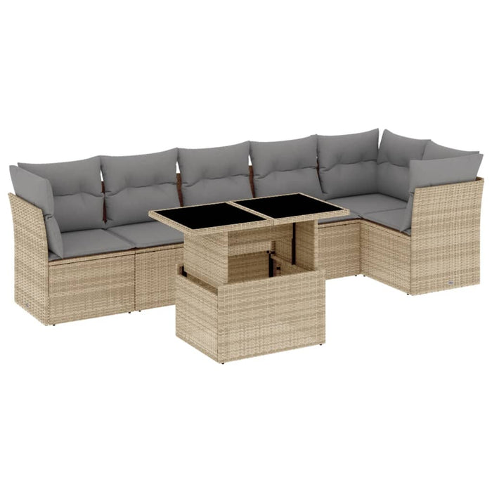 Set Divani da Giardino 7 pz con Cuscini Beige in Polyrattan 3266599