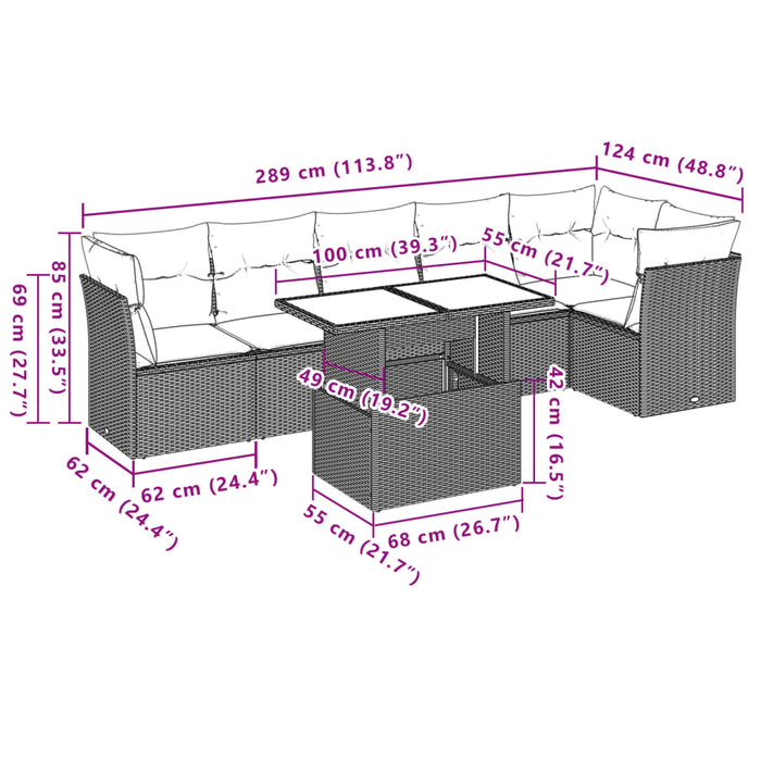 Set Divani da Giardino 7 pz con Cuscini Beige in Polyrattan 3266599